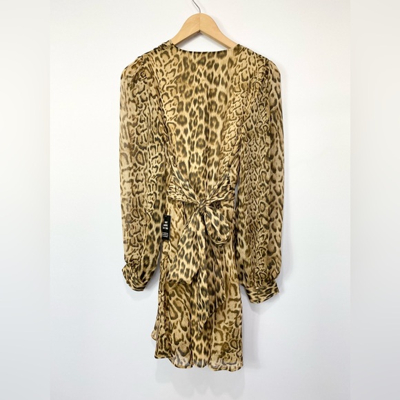 NWT-Express Cheetah V neck Cinch waist tie back Dress SM - Picture 3 of 12